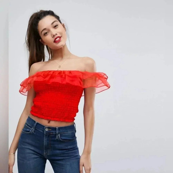 ASOS Tops - ASOS Shirred Ruffle Bandeau Top